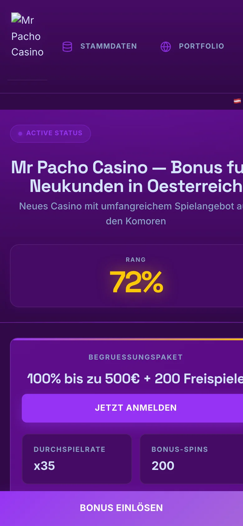 Mr Pacho Casino mobile lobby screenshot